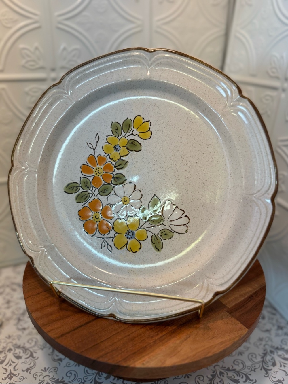 Vintage Stoneware Floral Plate